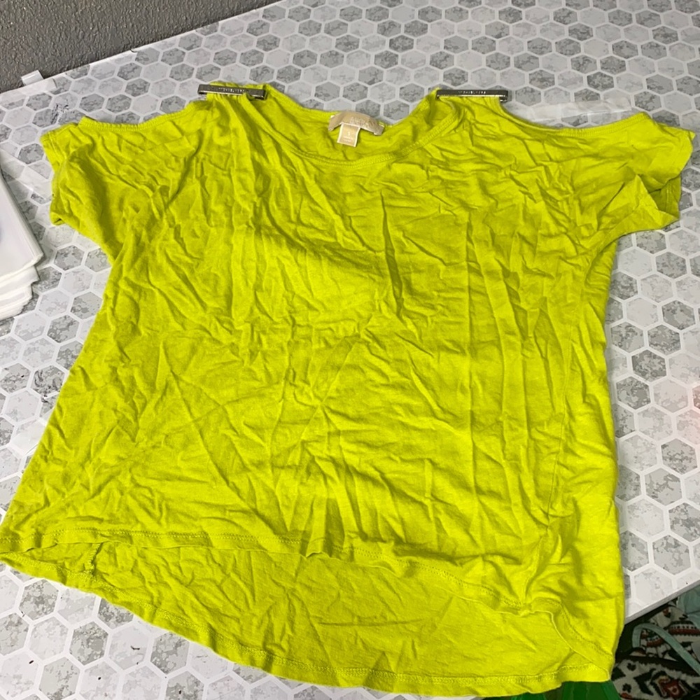 Michael by Michael Kors Small Chartreuse Short Sleeve Cold Shoulder Blouse